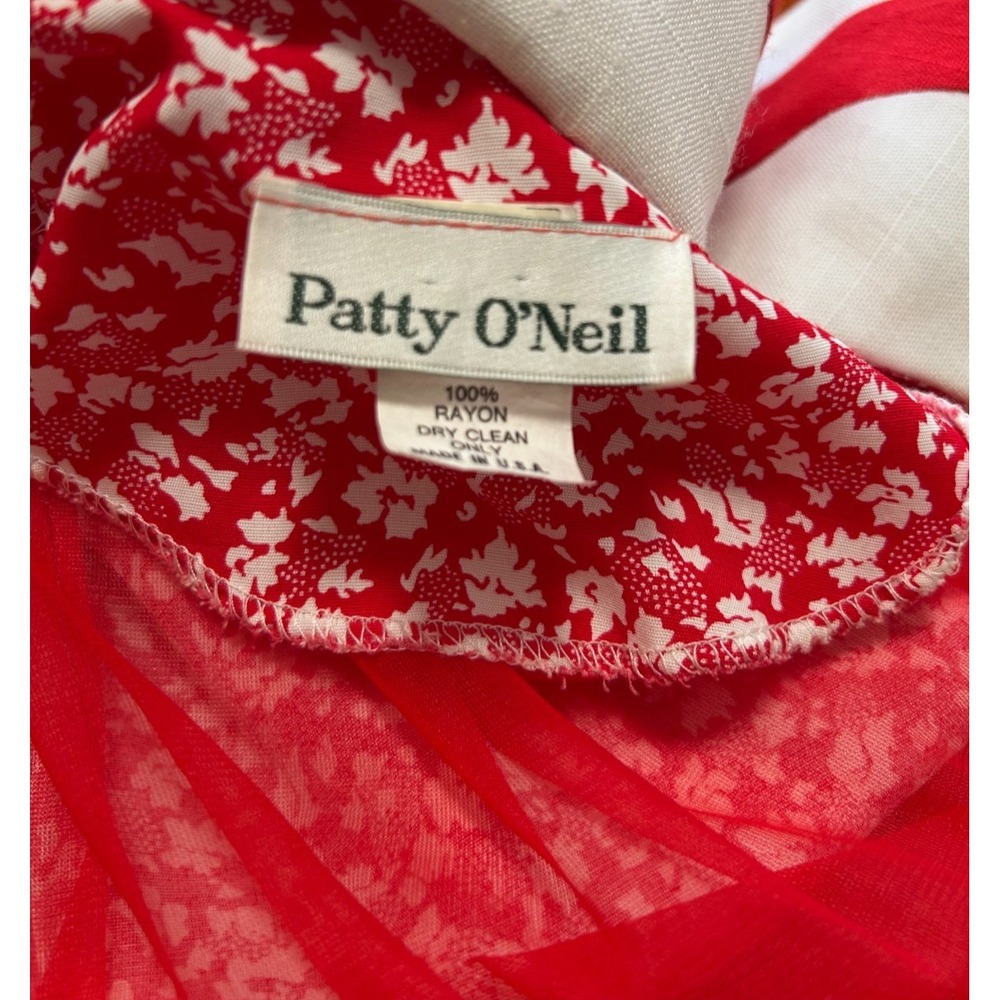 Vintage Patty ONeil Cottagecore Midi Dress M Red Floral Bow Peter Pan Collar EUC - Picture 5 of 14